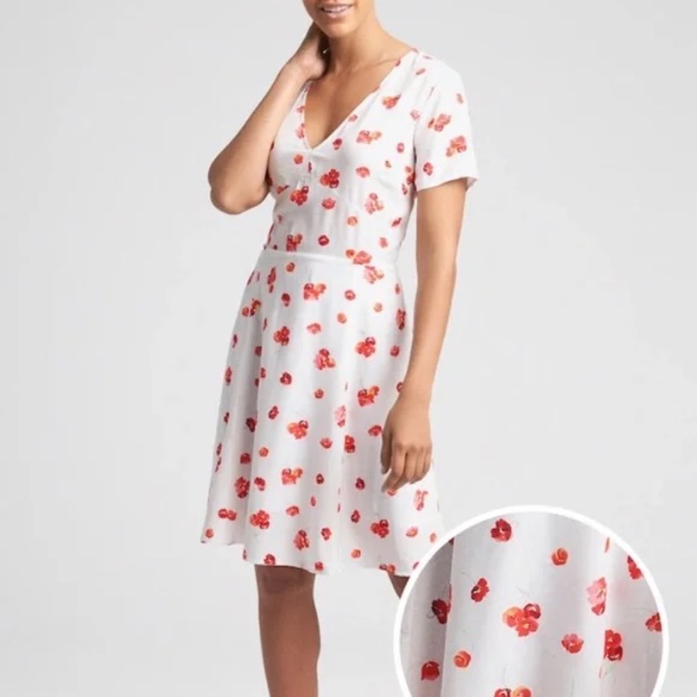 Gap Poppy Flower Print Sundress Womens Size 0 Summer Short Sleeve Cottagecore